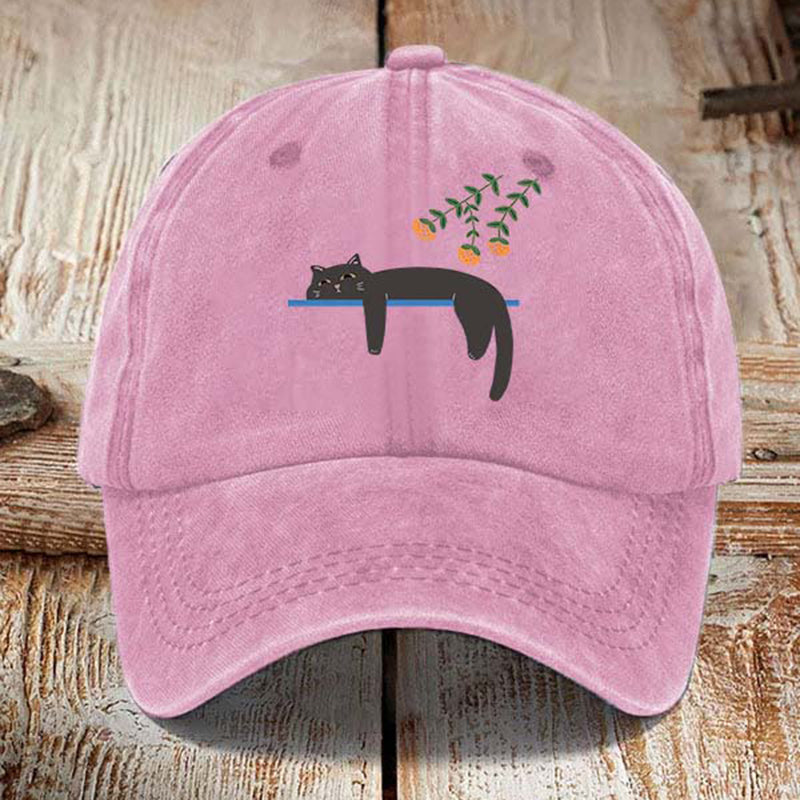 Comstylish Abstract Creative Lazy Black Cat Washed Sun Hat