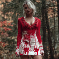Comstylish Halloween Blood Handprint & Rose Art Women's Knit V-neck Mini Dress