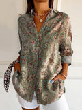 Women's Retro Paisley Floral Art Print Casual Cotton Shirt