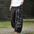 Comstylish Vintage Bamboo Leaf Linen Blend Comfy Pants