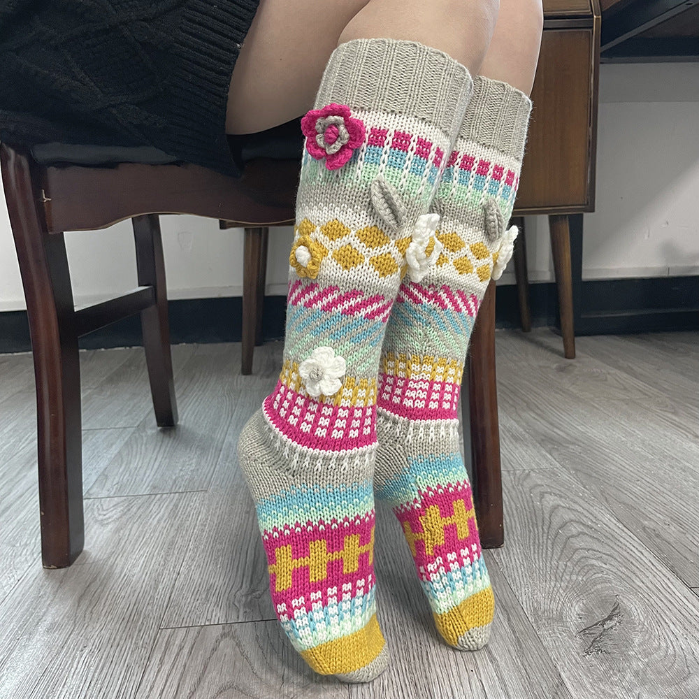 Soft Warm Retro Flower Jacquard Weave Socks elevenforest