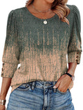 Women's casual three-quarter sleeve buttoned round neck T-shirt 