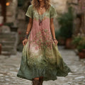 Women's Vintage Viking Tree Of Life Gradient Short Sleeve Dress artswardrobe