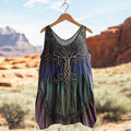 Women's Vintage Viking Tree Of Life Gradient Art Linen Tank Top artswardrobe