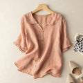 Women's Casual Lapel Linen Solid Shirt artswardrobe
