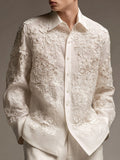 Men's Floral Lace Embroidered Long Sleeve Linen Shirt artswardrobe