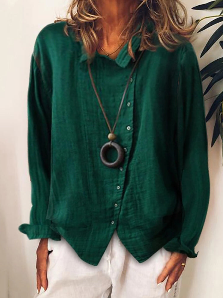 Comstylish Solid Color Long Sleeve Button Casual Shirt