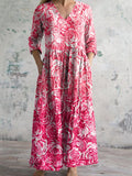 Women's Vintage Floral Art Pattern Printed Casual Cotton Dress