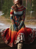 Comstylish Boho Floral Crochet Geometric Colorblock Maxi Sweater Dress