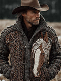 Men's Western Horse Celtic Cozy Chunky Cardigan elevenforest