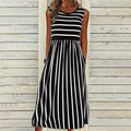 Vintage Stripe Art Linen Tank Midi Dress artswardrobe