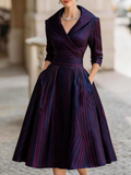 Women's retro cold jacquard print medium and long dress