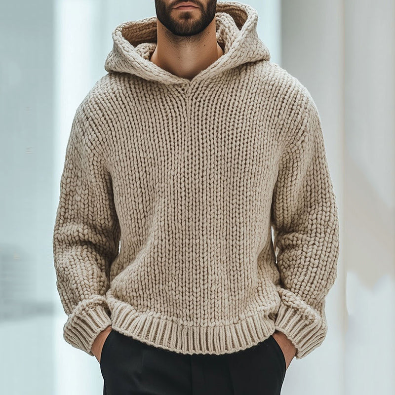 Men's Vintage Woven Solid Color Hooded Sweater elevenforest