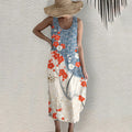 Comstylish Japanese Art Flower Print Sleeveless Casual Midi Dress