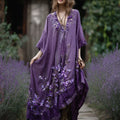 Bohemian Style Purple Tie-dye Lavender Three-dimensional Embroidery Sequin Short-sleeved V-neck Long Dress artswardrobe