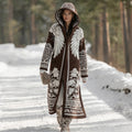 Comstylish Women's Retro Celtic Style Wings And Botanical Pattern Comfortable Hooded Winter Cardigan Sweater