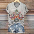 Women's Floral Art Print V-Neck Casual T-Shirt