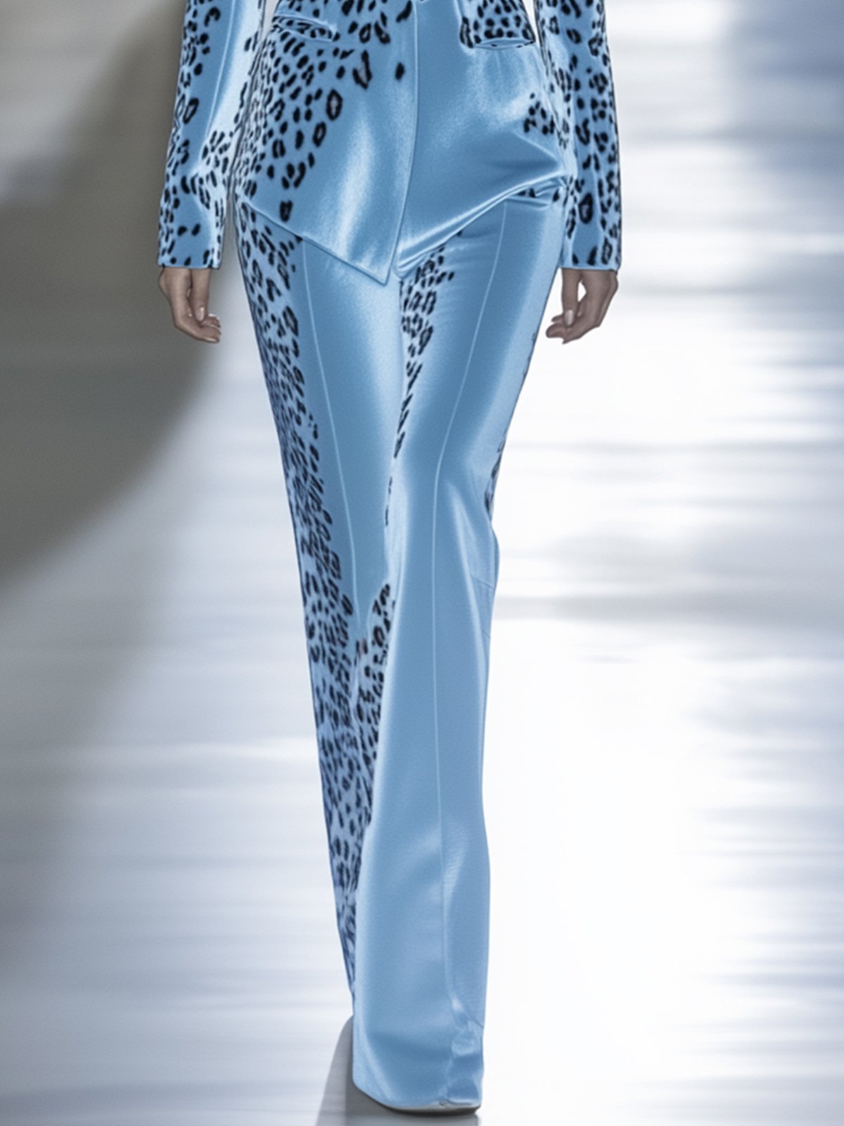 Shipping Sky Blue Velvet Leopard Print Pants