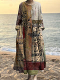 Vintage Japanese Patchwork Pattern Women's Linen Maxi Dress artswardrobe