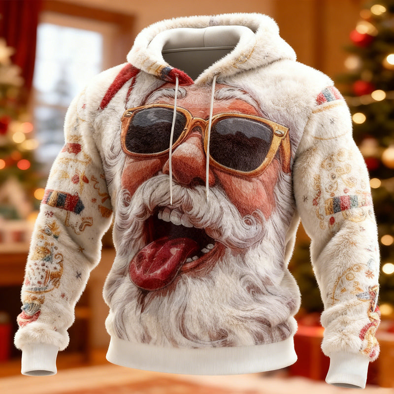 Comstylish Men's Christmas Santa Claus Pattern Long Sleeve Flannel Hoodie