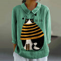 Women's Cute Cat Art  Casual Linen Shirt artswardrobe