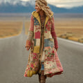 Comstylish Women's Vintage Patchwork Floral Art Cozy Knit Hooded Coat