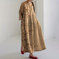 Comstylish Japanese Cherry Blossoms Art Linen Blend Long Sleeve Maxi Dress