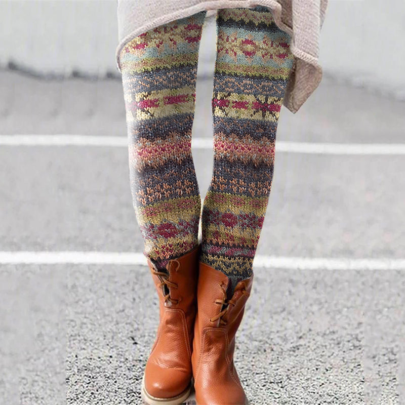 Retro Christmas Pattern Knitted Print Leggings artswardrobe