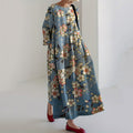 Comstylish Women Japanese Art Sakura Printed Casual Midi Dress