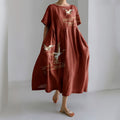 Comstylish Women Crane Art Printed Casual Midi Dress