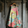 Vintage Floral Geometric Art Linen Blend Tank Dress artswardrobe