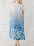 Women's Ombre Grass Print Linen Short Sleeve Dress