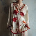 Women's Japanese Spider Lily Embroidered Cotton And Linen Shirt artswardrobe