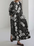 Comstylish Plum Blossom Japanese Lino Pattern Linen Blend Maxi Dress