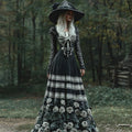 Comstylish Halloween Skeleton & Rose Art Women's Knit Crew Neck Maxi Dress