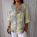 Women's Vintage Floral And Bird Art Embroidery Button-down Shirt artswardrobe