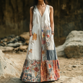 Women's Vintage Floral Art Cotton And Linen Pocket Dress artswardrobe