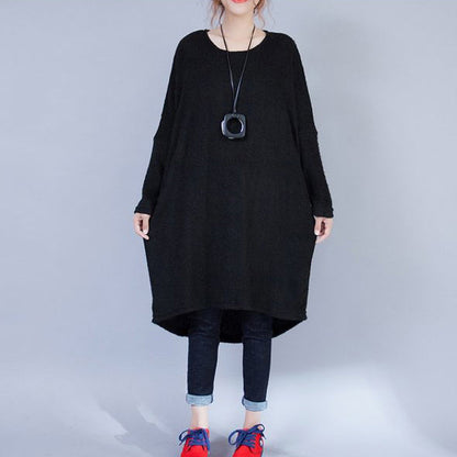 Autumn Black Low High Woolen Knit Dresses Long Sleeve Maternity Sweater Dress