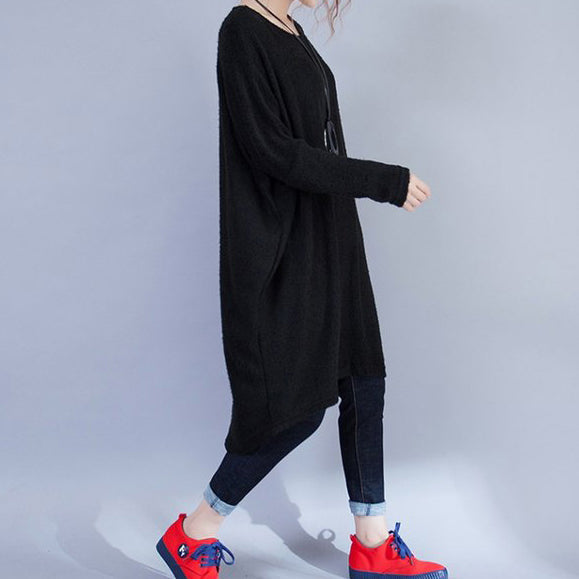 Autumn Black Low High Woolen Knit Dresses Long Sleeve Maternity Sweater Dress