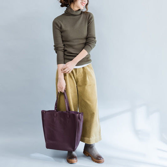 Autumn Green Fit Sweater High Neck Knit Tops