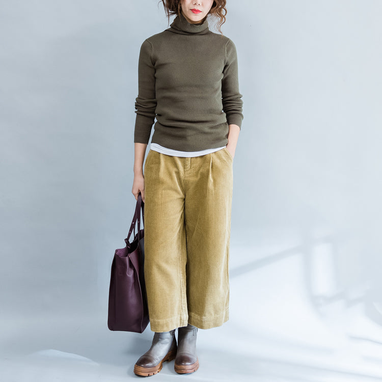 Autumn Green Fit Sweater High Neck Knit Tops