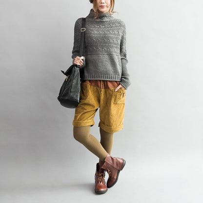 Autumn Thick Gray Woolen Cable Knit Sweaters Chunky Oversize Warm Knit Tops