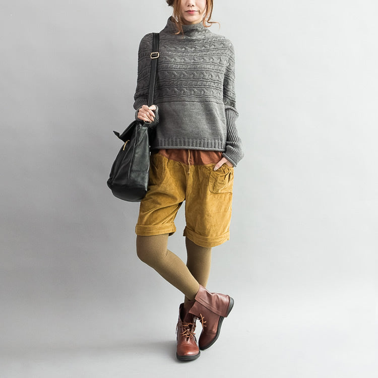 Autumn Thick Gray Woolen Cable Knit Sweaters Chunky Oversize Warm Knit Tops