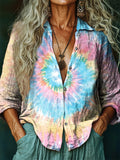 Women's Tie-Dye Pattern Art Print Casual Cotton Shirt