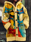 Comstylish Colorful Cats Art Pattern Cozy Hooded Cardigan
