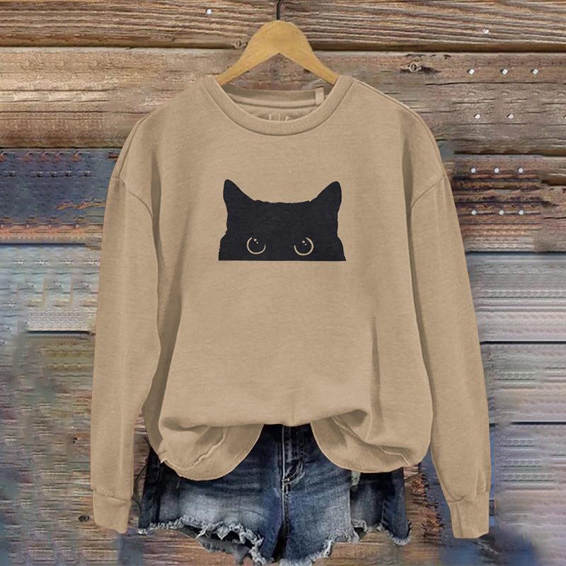 Women's Black Cat Abstract Art Painting Sweatshirt elevenforest