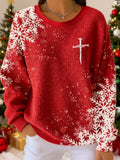 Comstylish Women's Christmas Snowflake Faith Long-sleeved Top