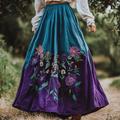 Vintage Floral Embroidered Art Linen Blend Skirt artswardrobe