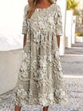 Vintage Floral Lace Embroidered Linen Blend Maxi Dress artswardrobe