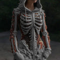 Comstylish Women's Halloween Anatomy Art Colorblock Knit Zipper Cardigan Sweater